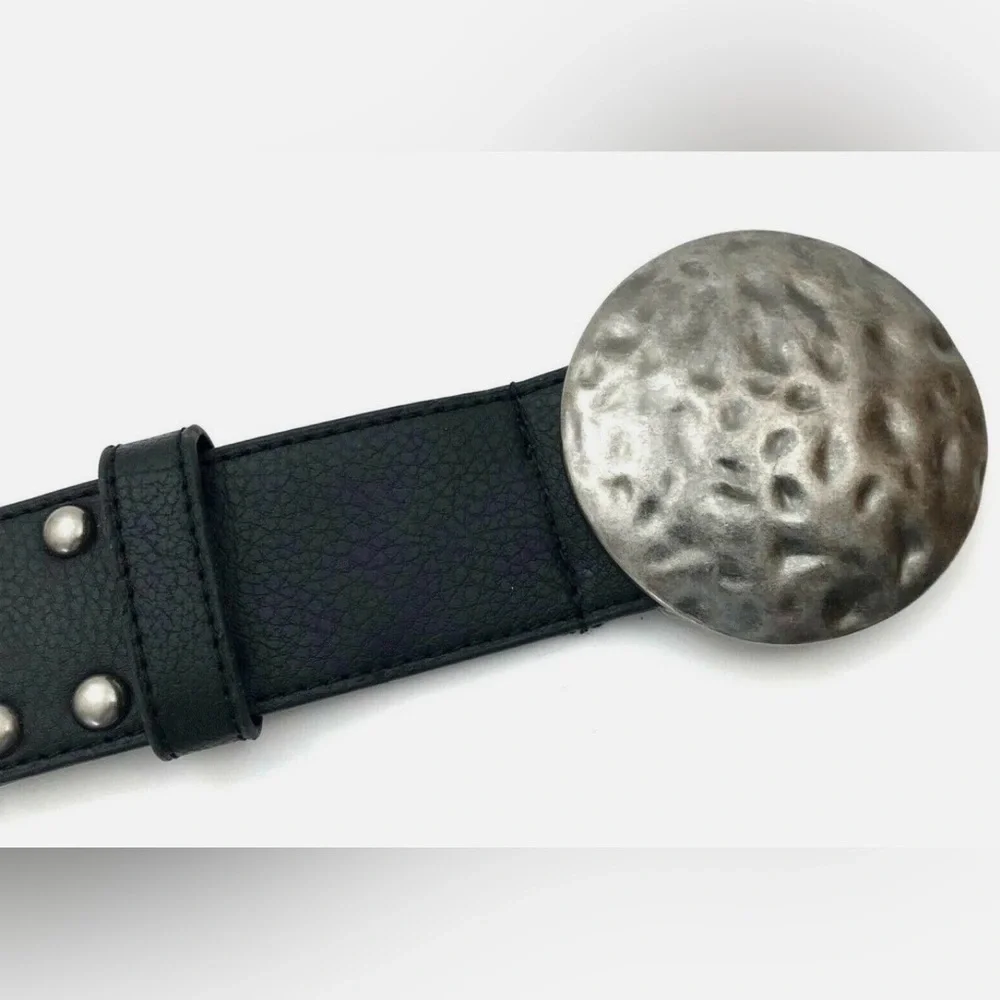 Women’s Vintage Silver Tone Coin Stretch Belt 80s Shiny Disc Metal Cincher Belt